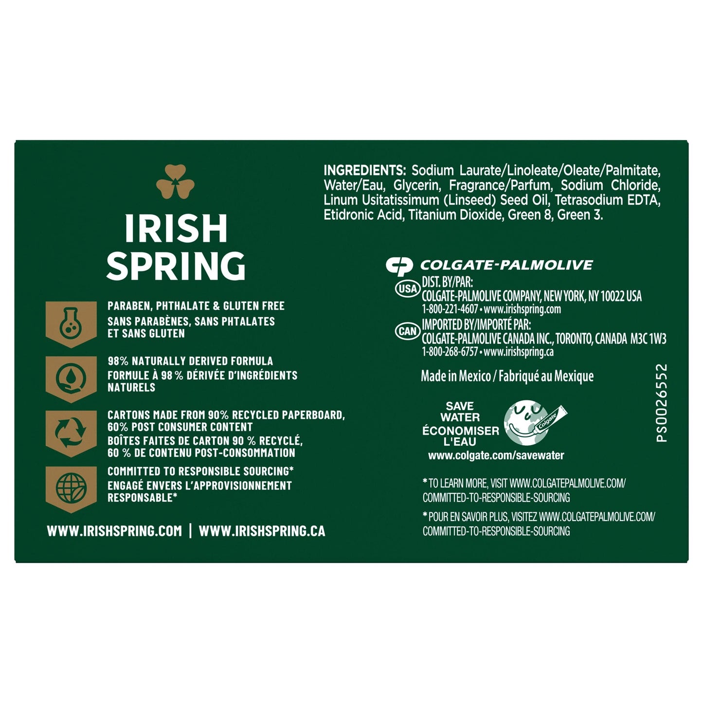 Irish Spring Deodorant Bar Soap, Original, 3.75 oz bars, 3 ea (Pack of 11)