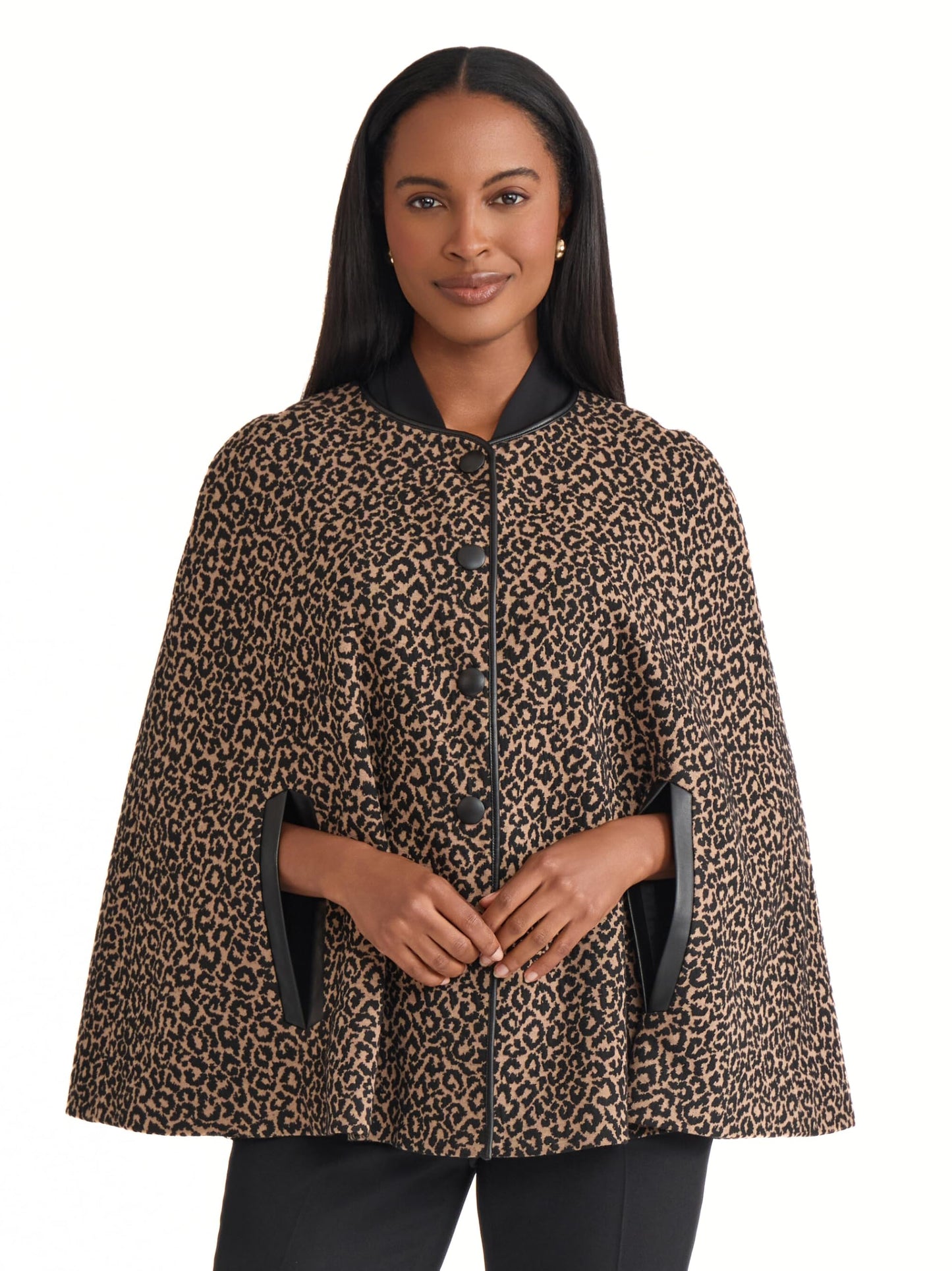 Kasper Petite Animal Print Snap-Front Cape