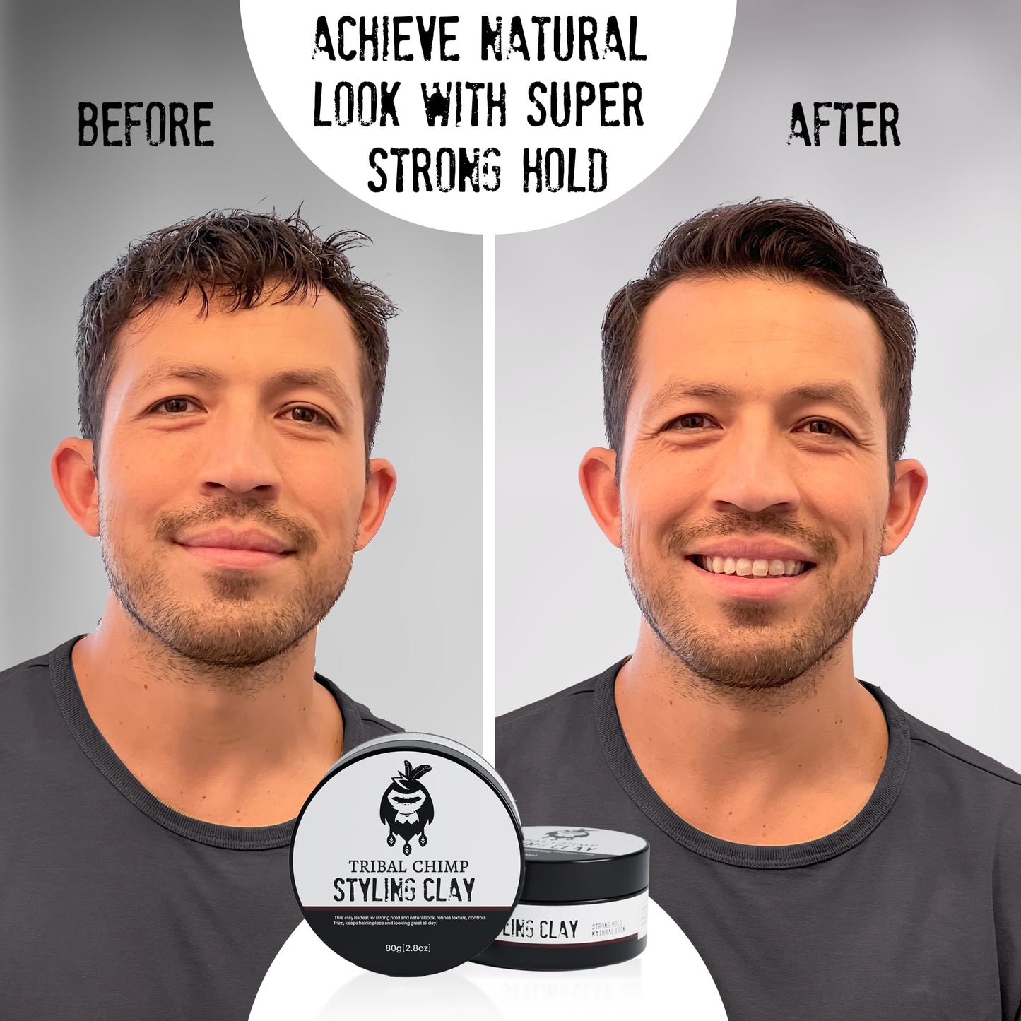 Tribal Chimp Hair Styling Clay - Super Strong Hold Matte Clay for Men & Women, Non-Sticky, Textured, Instant Volume & Thickening, Ideal for all Hair