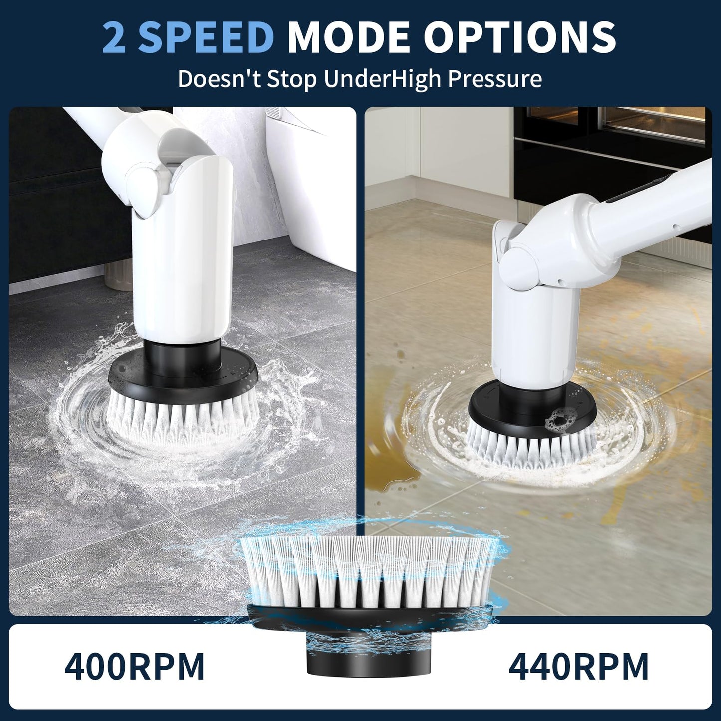 Electric Spin Scrubber - Cordless Cleaning Brush with Digital Display, 2 Speeds, 8 Brush Heads, IPX7 Waterproof, Adjustable Long Handle for Bathroom, Tub, Tile, Shower, and Car