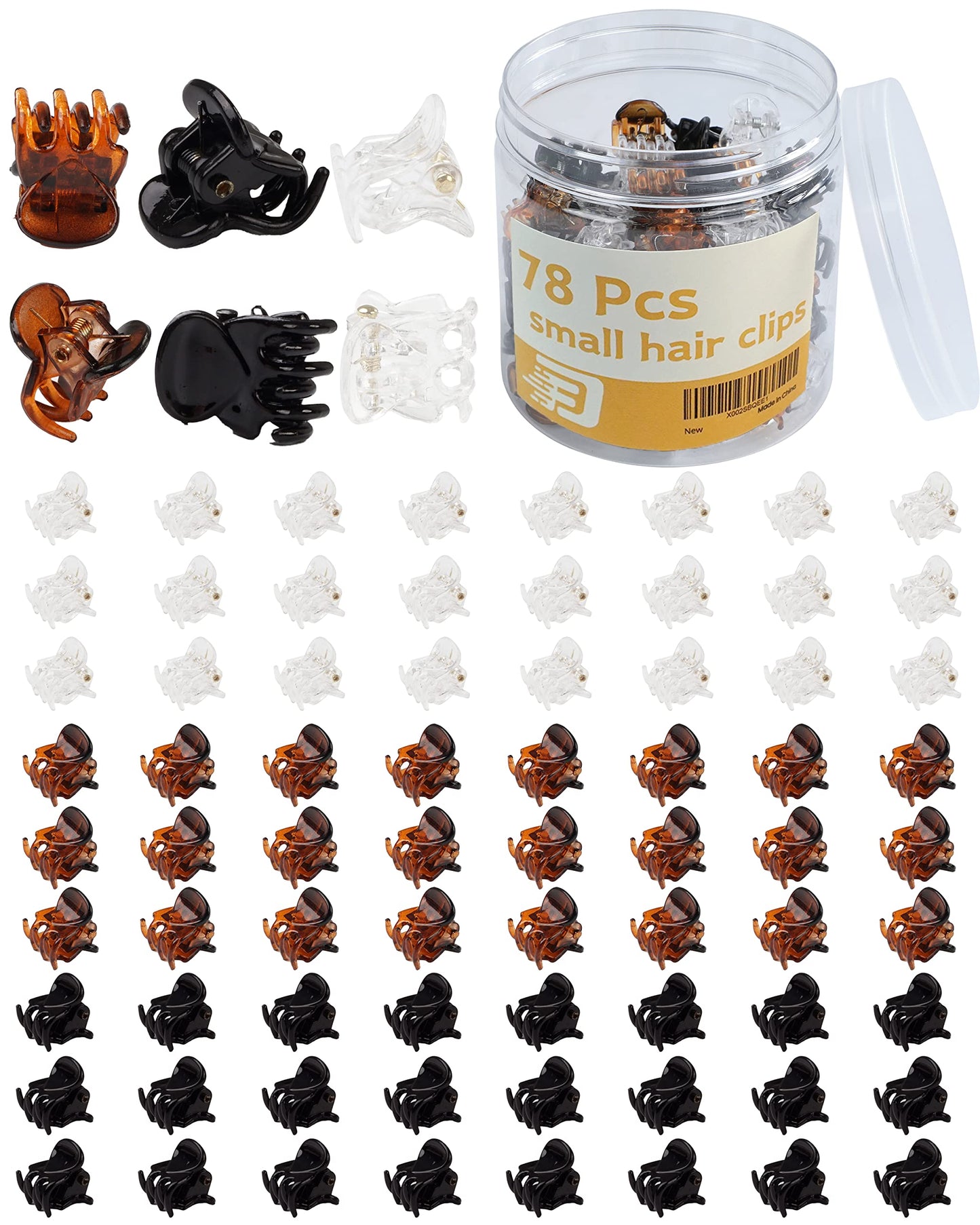 Mini Claw Hair Clips Set - 78 Tiny Plastic Clips in 3 Colors for Women and Girls