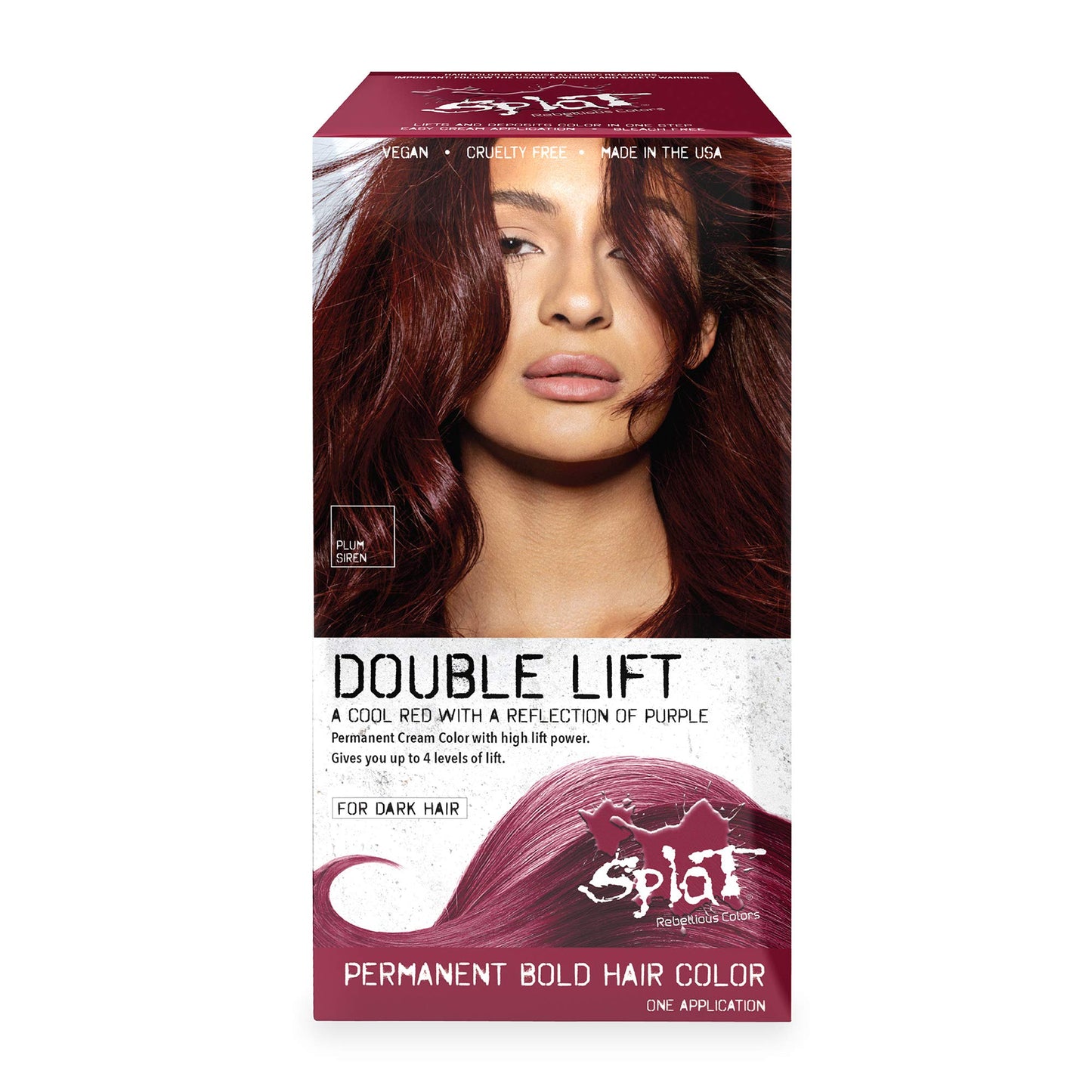 Splat Plum Siren Double Lift Permanent Hair Dye Kit, 1 Application, Includes Plum Hair Color, Developer, Concentrate, Conditioner, Gloves, Processing