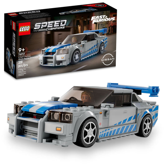 LEGO Speed Champions 2 Fast 2 Furious Nissan Skyline GT-R (R34) 76917, Race Car Model Kit with Minifigure, Collectible Toy for Kids Ages 9+