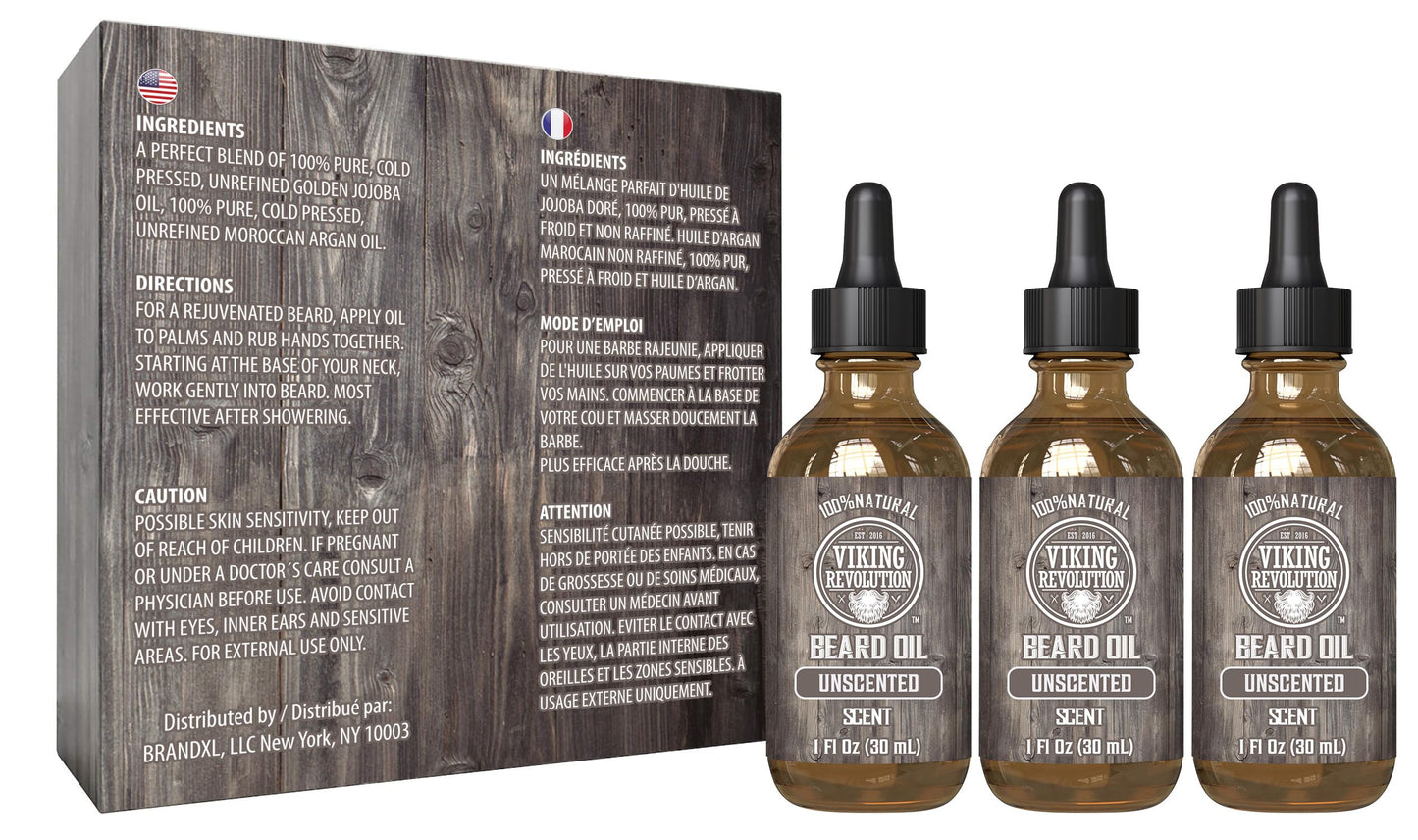 Viking Revolution Beard Oil for Men - Unscented - Natural Mens Beard Oil with Argan Oil and Jojoba Oil - Beard Softener, Strengthens and Moisturizes