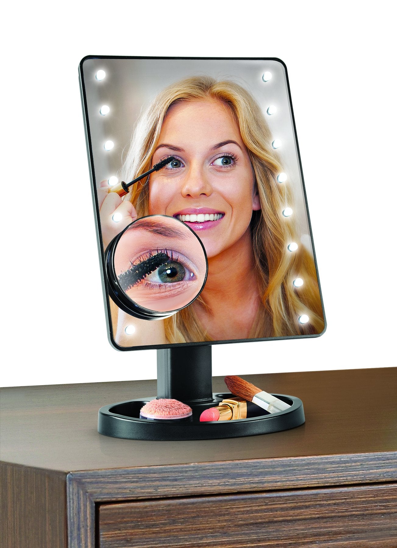 IdeaWorks Light-Up Mirror-Large Mirror with 16 LED Lights for Make-Up, Tweezing, & Other Facial Applications-Rotating Mirror-Magnifier Option-Built-in