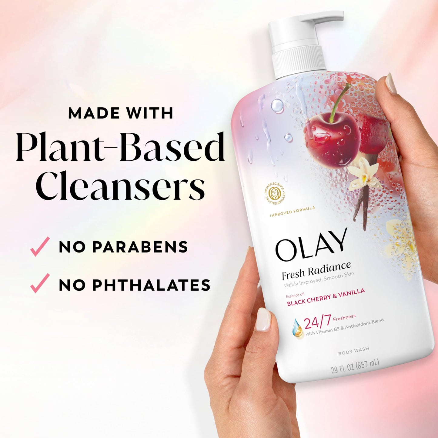 Olay Body Wash for Women, Fresh Radiance, 24/7 Skin-Loving Freshness, Visibly Radiant, Plant Based Cleansers, Vitamin B3 & Antioxidant Blend, For All