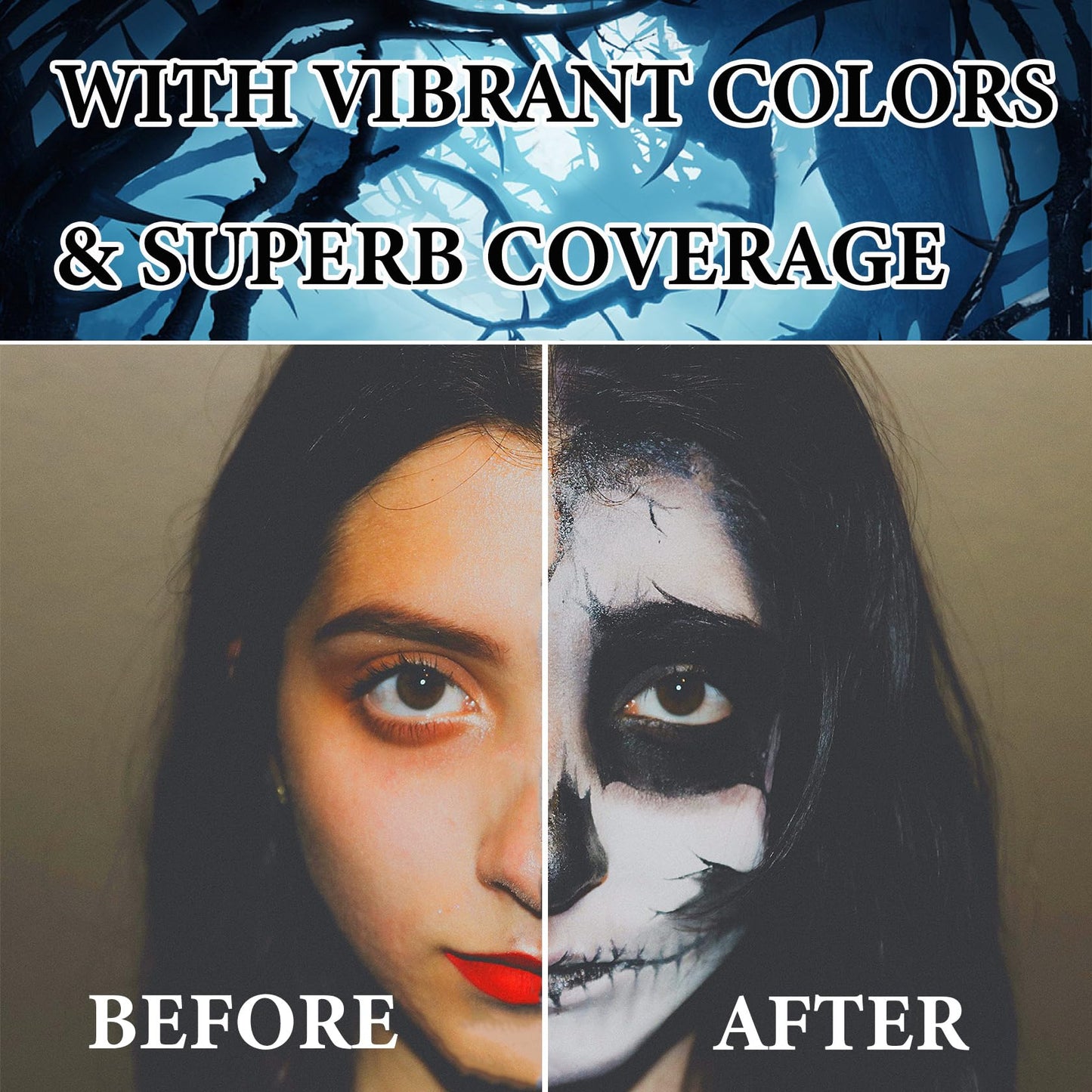 WENJLYJ 2 PCS Black White Cream Face & Body Paint Set, Halloween SFX Makeup Kit, Professional Face Painting Kit for Zombie Skeleton Cosplay Clown