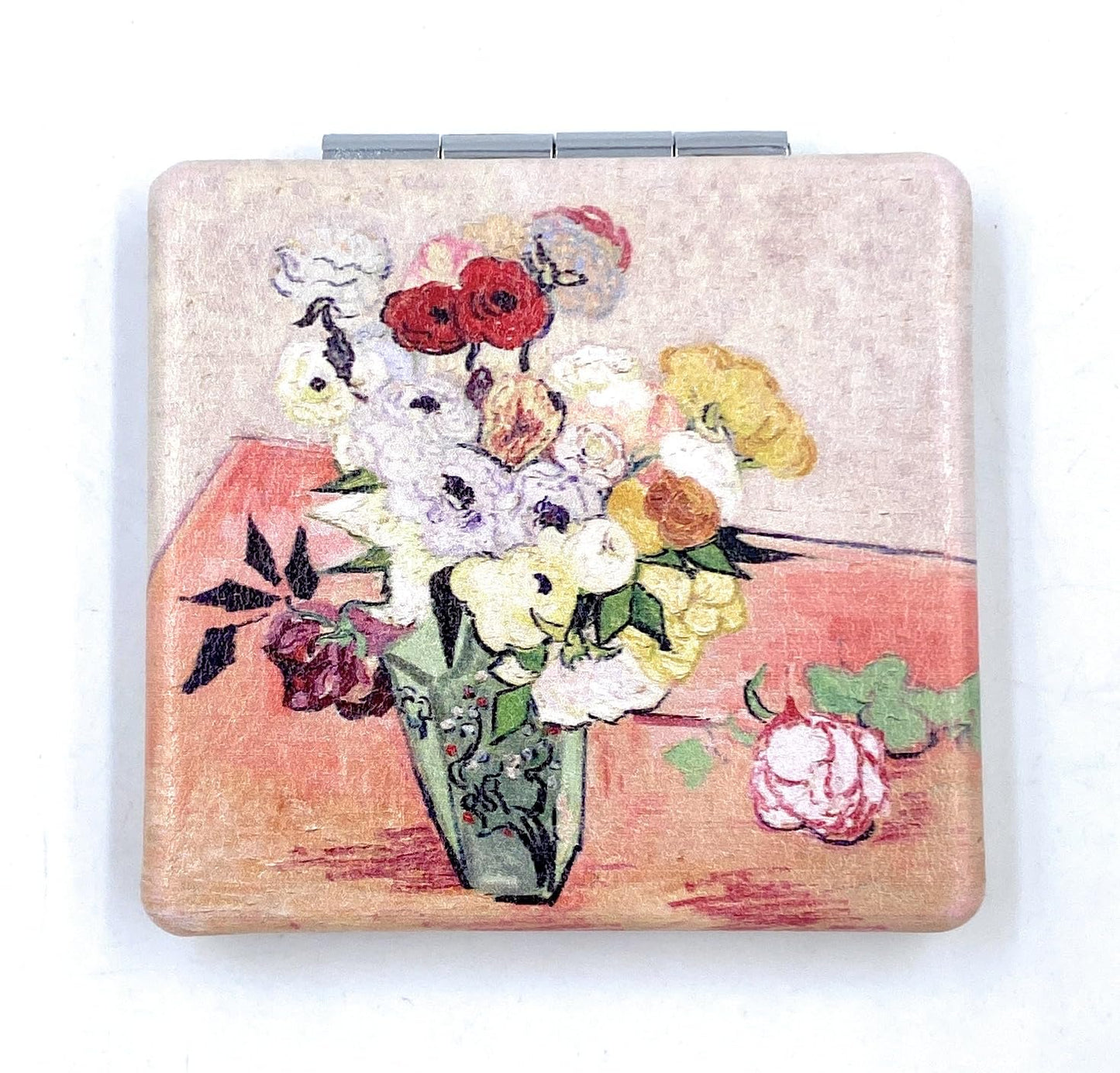 Aeisage Small Purse Mirror Van Gogh Japanese Vase with Roses and Anemones Mirror Floral Compact Mirror Bridesmaid Mirrors for Wedding