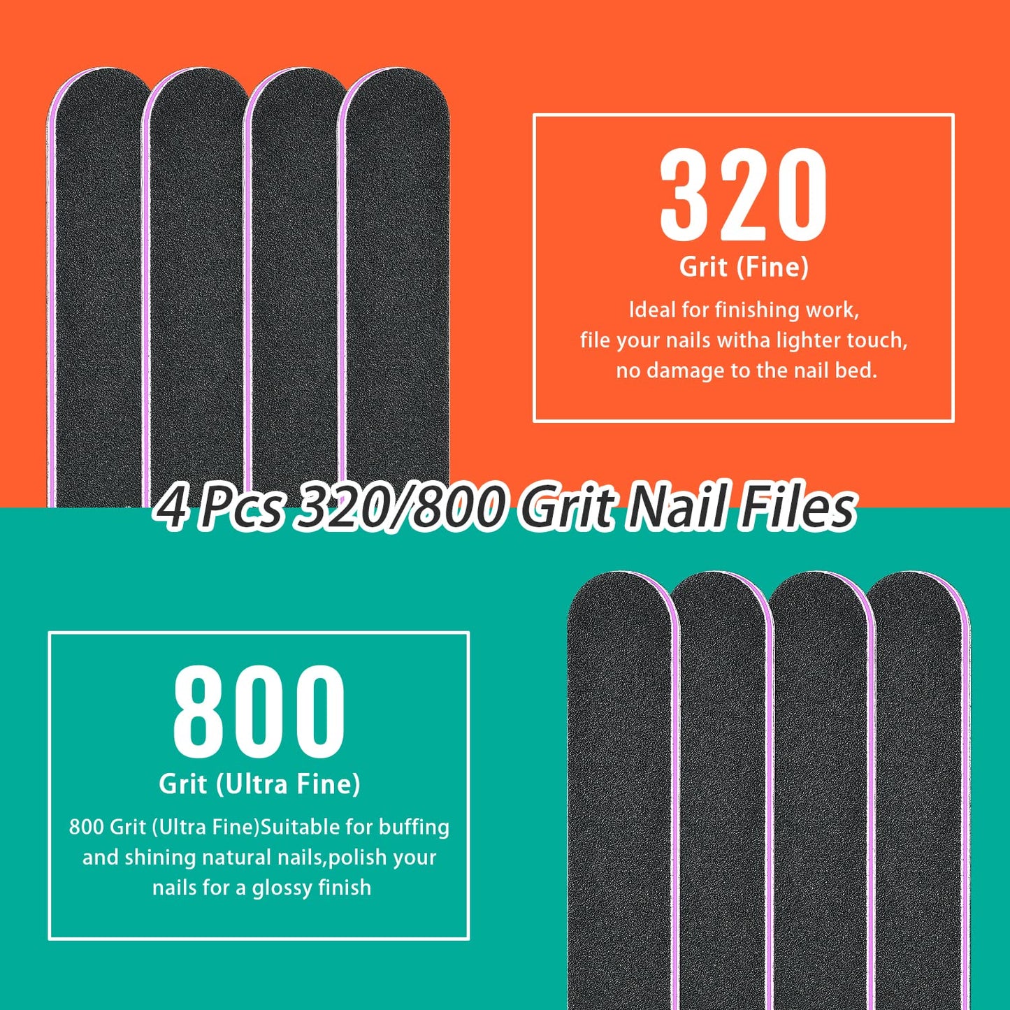 TsMADDTs Nails File 20 PCS Double Sided Emery Board for Natural Acrylic Nails 100 120 180 240 320 800 Grits, Professional Manicure Pedicure Tools