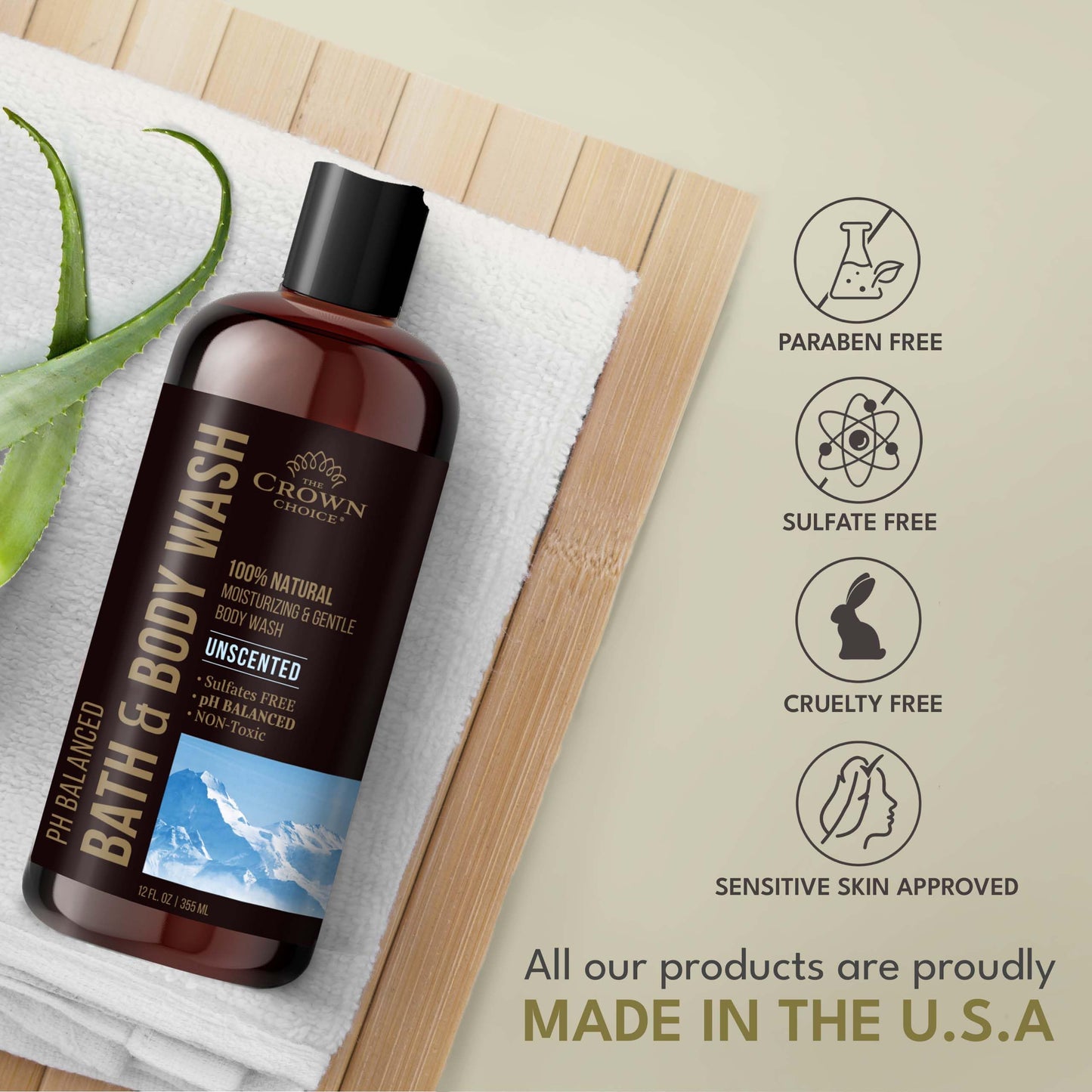 Natural Body Wash for Women, Men & Kids - Fragrance Free Body Wash - 12oz pH 5.5-Best pH Balance-Liquid Soap for All Skin Types-Moisturizing Sulfate