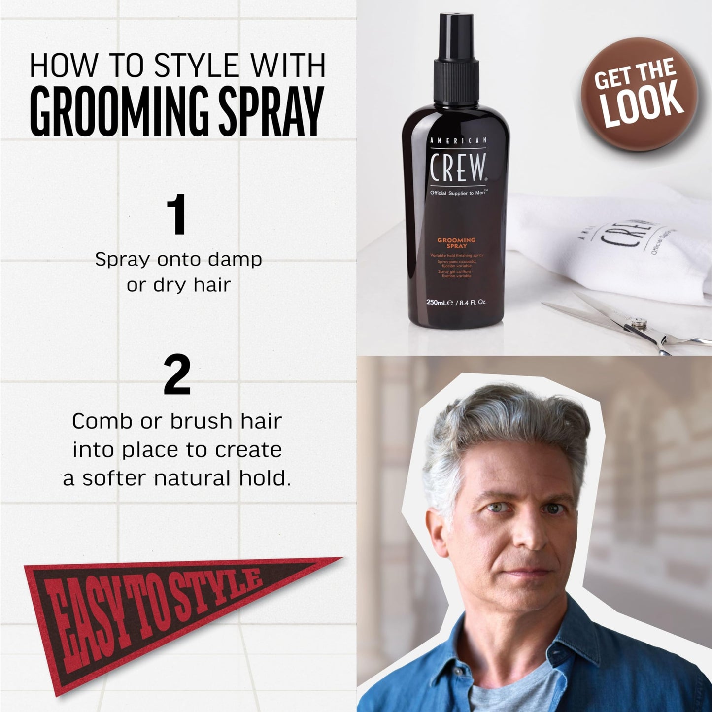 American Crew Men's Hair Spray, Variable Hold Grooming Styling Product Gift for Him, 8.4 fl oz