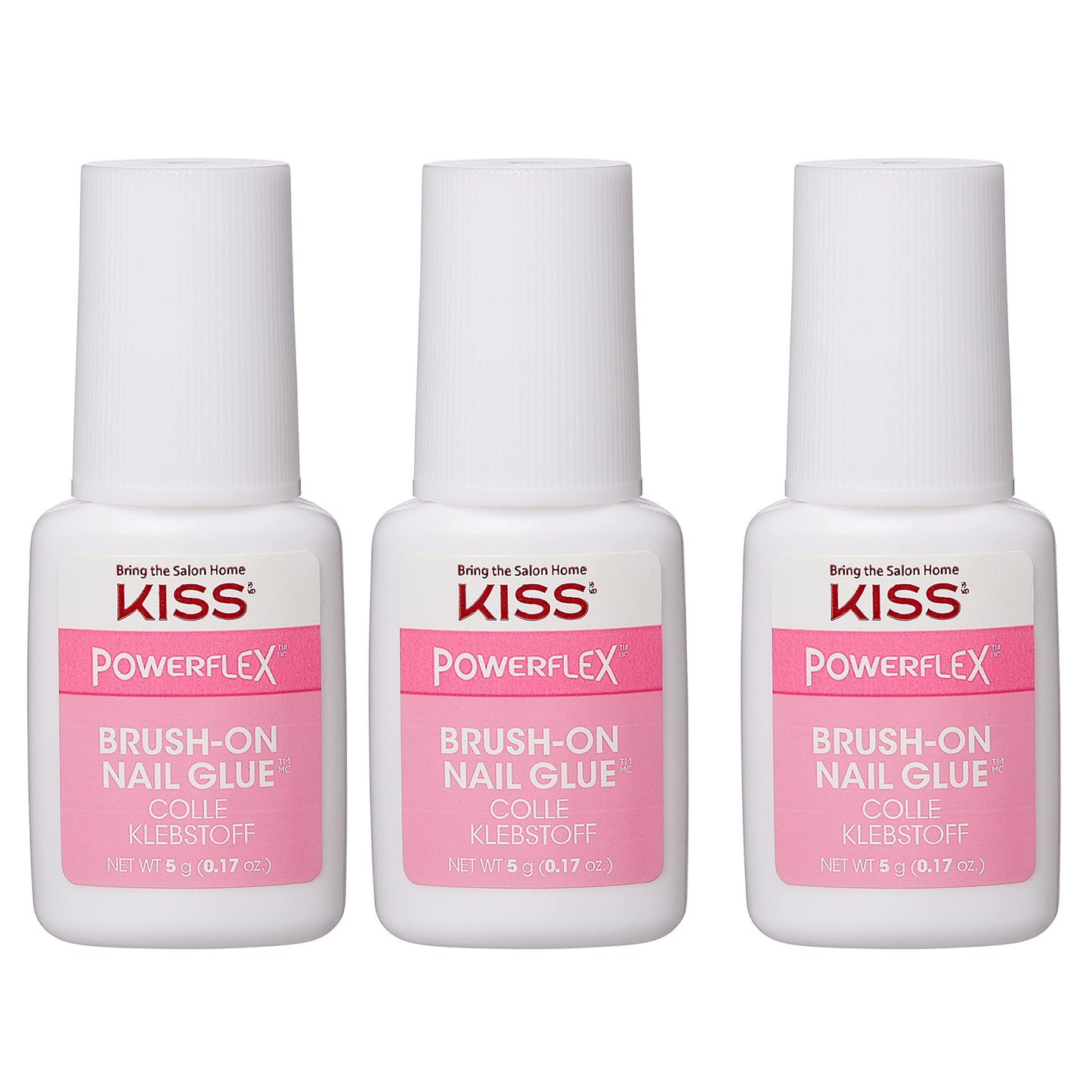 KISS PowerFlex Ultra-Hold Super Strength Instant Bond Flex Formula Brush-On Nail Glue, Application of Artificial Nails & Natural Nail Repair - 3-Pack