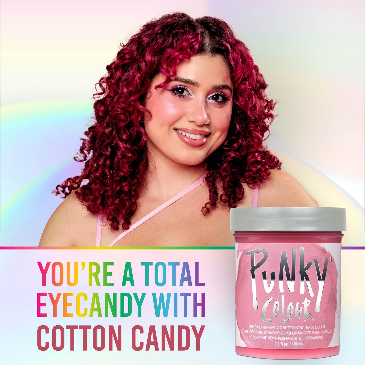 Punky Cotton Candy Semi Permanent Hair Color - Vegan & Cruelty-Free Conditioning Vibrant Pink Hair Dye, Lasts Up to 35 Washes, 3.5 fl oz