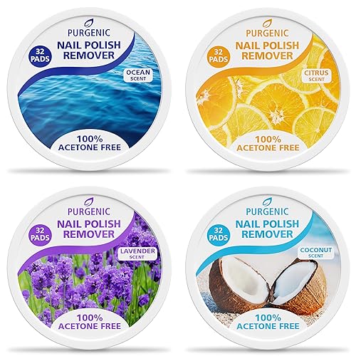 Purgenic Nail Polish Remover Pads - (128 Count) - On the Go & Travel - Lint Free Nail Polish Wipes - Pre-soaked Pads Made All Natural Ingredients