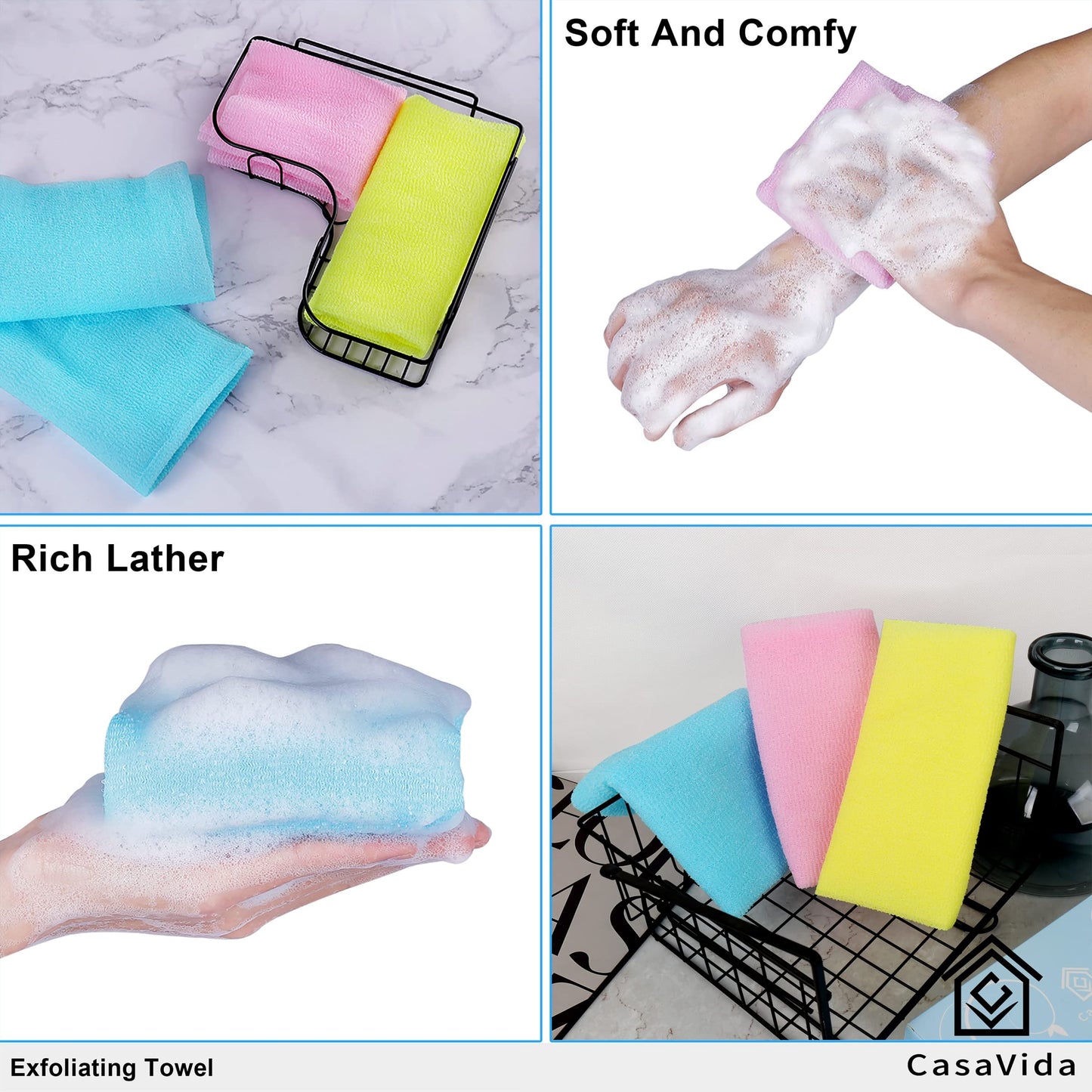 CASAVIDA Exfoliating Washcloth Back Scrubber for Shower Exfoliating Body Scrubber Japanese Beauty Washcloth African Net Sponge Bath Korean Loofah
