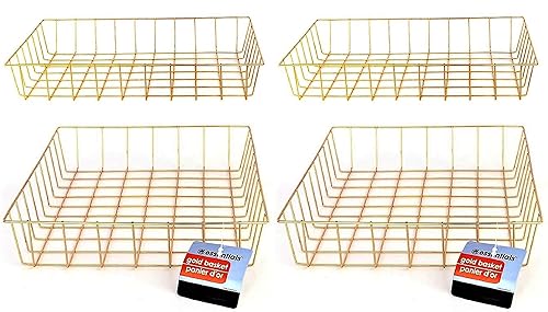 Gold Iron Wire Baskets and Trays, Round and Rectangular, 4-ct Sets (Tray)