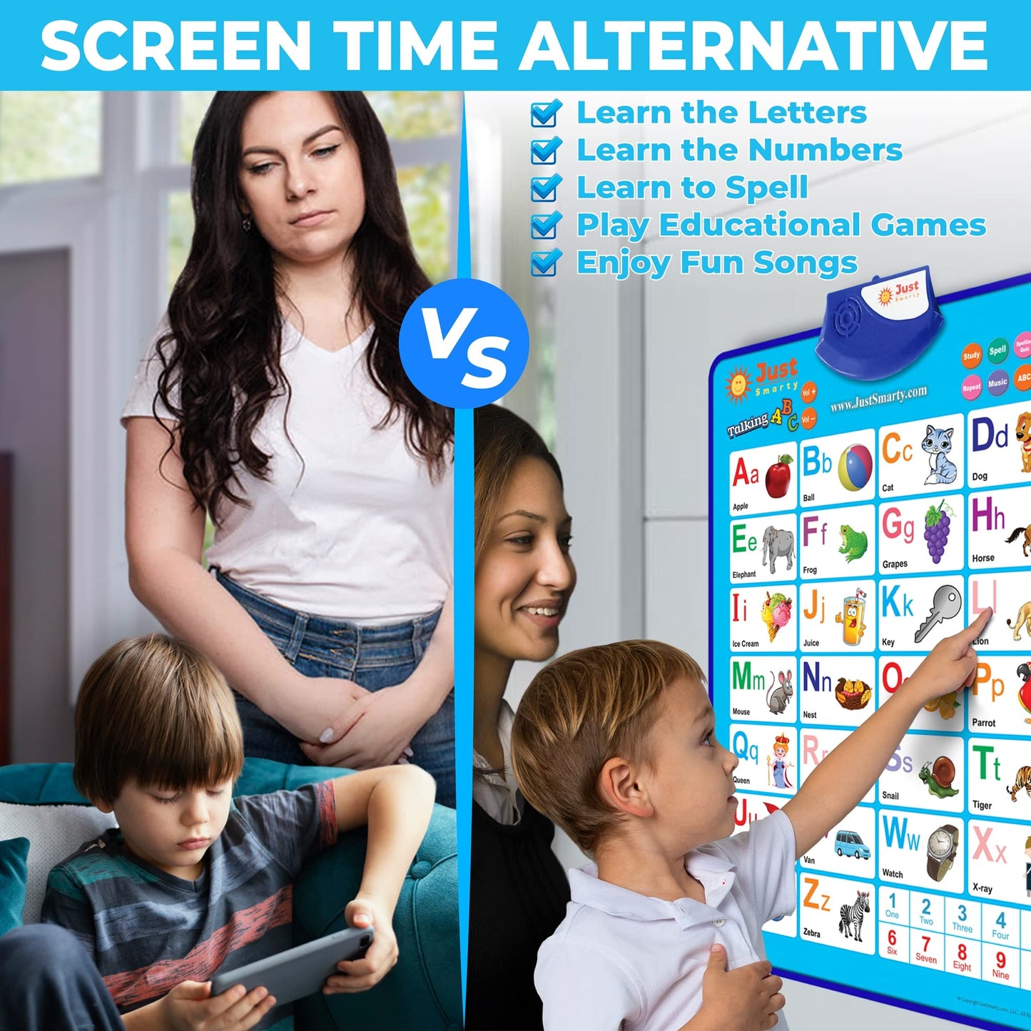 Just Smarty Alphabet Wall Chart – ABCs & 123s Learning Toy for Toddlers Ages 1-5, Educational Gift, Speech Therapy & Autism Learning Toy