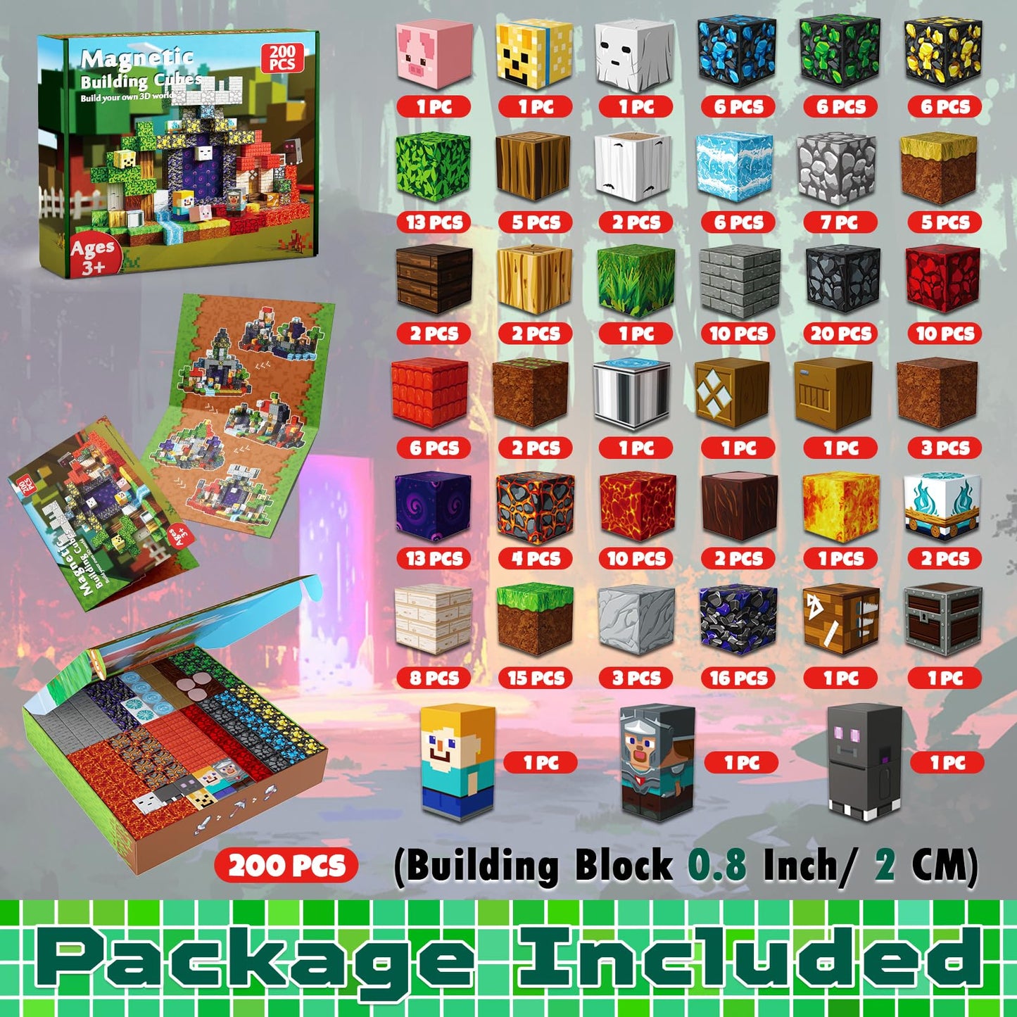 Magneverse 200pcs 0.8in Magnetic Blocks – Stacking Magnet Cubes STEM Building Toys for Kids Ages 3+, Birthday Gift (Portal Theme)