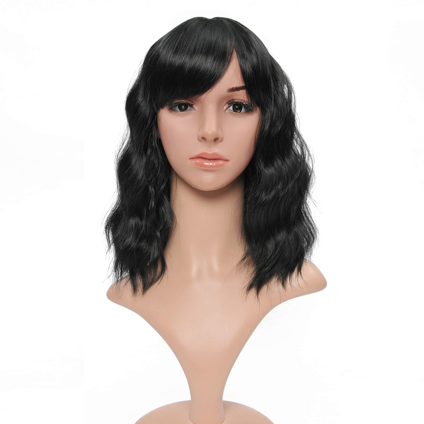 VCKOVCKO Bob Wave Wig With Air Bangs Natural Black Natural Curly Wavy Short Bob Wigs Women's Shoulder Length Wigs Synthetic Cosplay for Girl Colorful