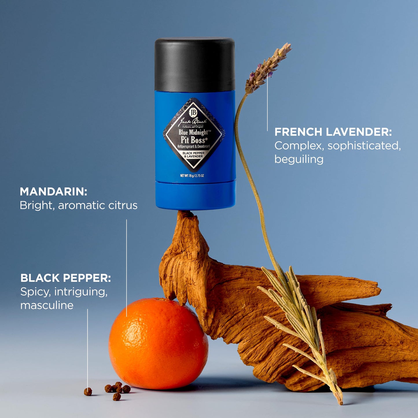 Jack Black Pit Boss Blue Midnight Antiperspirant & Deodorant Men - 2.75 oz - Black Pepper & Lavender - Mens Deodorant for Sensitive Skin