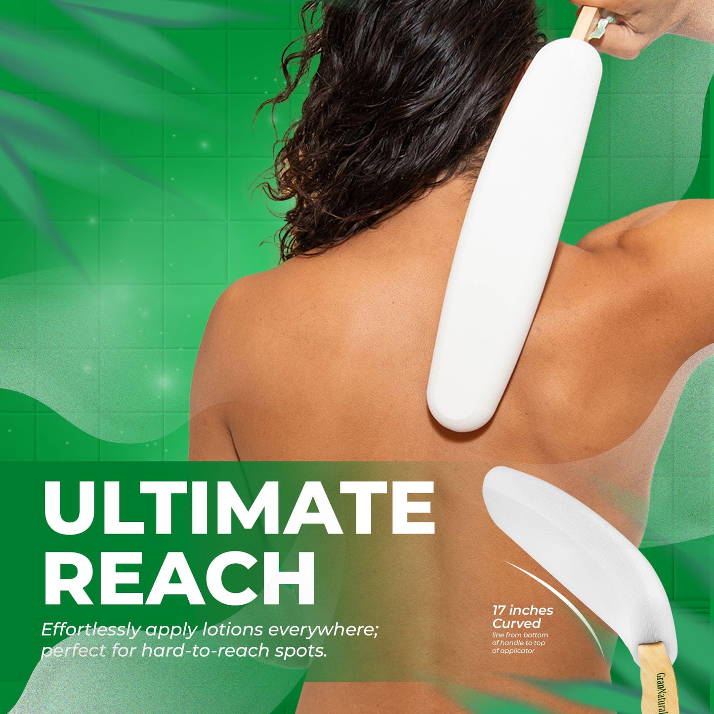 GranNaturals Lotion Applicator for your Back, Feet, and Legs - Sunscreen Applicator - Long Curved Easy Reach Body Brush for Suntan, Sunless