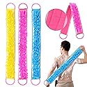 3 PACK Double-Sided Lace Cloth Back Loofah Scrubber Bath Scrub Shower Sponge Long Exfoliating Back Scrubber Scratcher Strap With Handle, Cream Skin