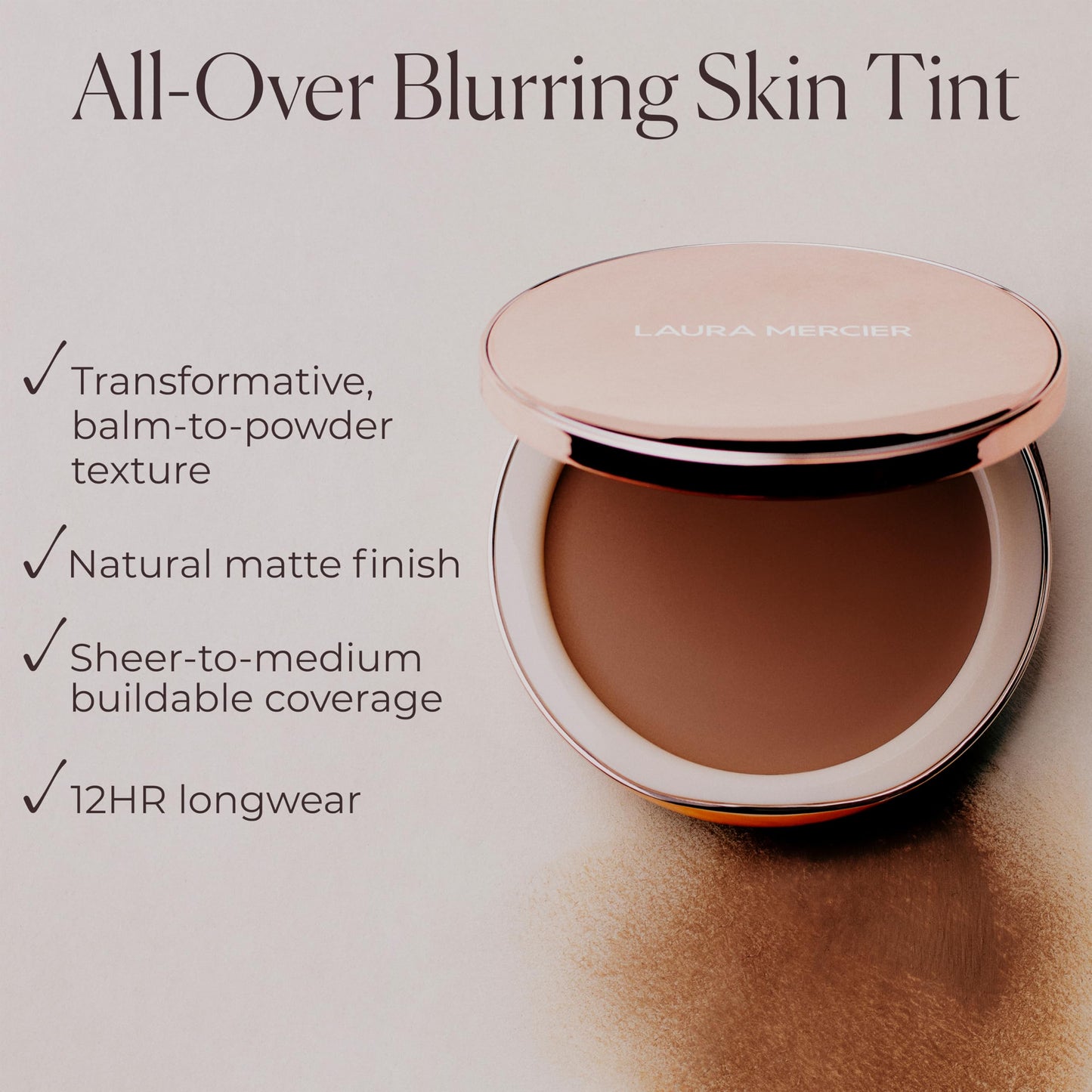Laura Mercier Tinted Blur Balm, Balm-to-Powder Blurring Skin Tint, Natural Matte Soft-Focus Finish, Buildable Coverage, Peptide-Infused, Shade 04