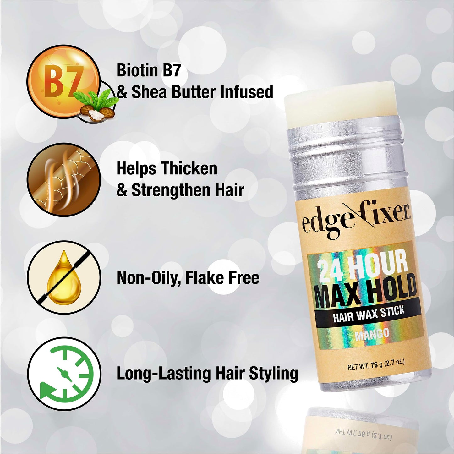 Red by Kiss Hair Wax Stick 24HR Max Hold Edge Fixer Edge Control Pomade Non-Sticky, Non-Oily Flake Free Hair Styling Wax 2.7 oz. (Mango)