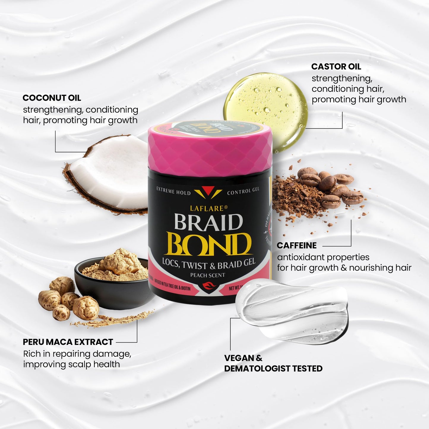Laflare 430 ml Braid Bond Gel Bulk Extreme Hold for Natural & Kids Hair, Vegan, Nourishing, Braiding Hair, Twist Hair (Cherry)