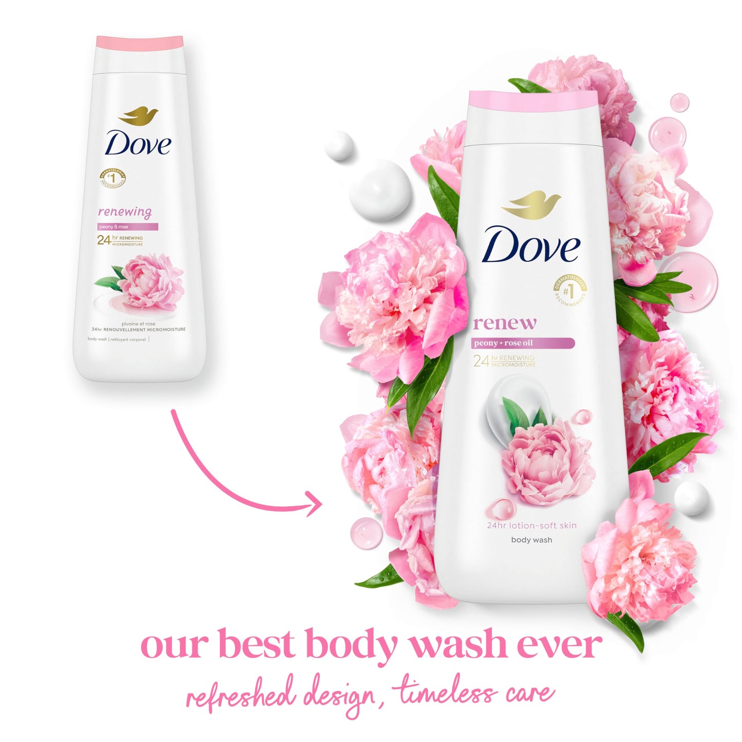 Dove Body Wash Renew Peony & Rose Oil For 24hr Lotion-Soft Skin Moisturizing Skin Cleanser with No Sulfates No Parabens 20 oz