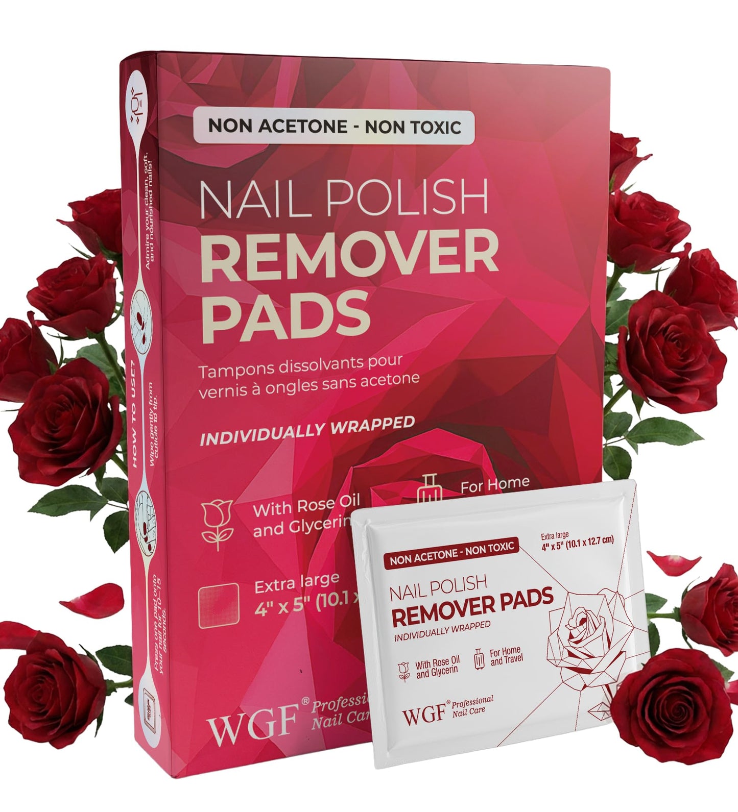 Nail Polish Remover Pads - 14 PCS - 100% Non-Acetone Gentle Formula - Individually Wrapped Wipes - Travel Size Fingernail Remover for Purse & Quick Beauty and Personal Care WGF PROFESSIONAL NAIL CARE