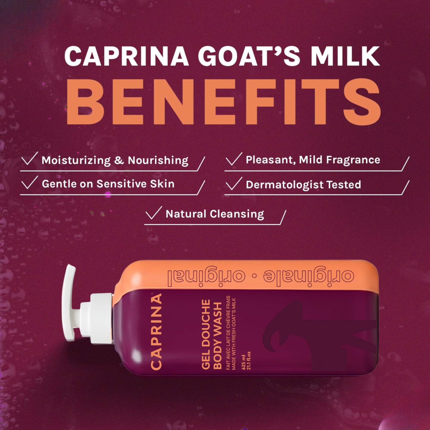 Caprina by Canus Goat Milk Body Wash, ORIGINAL, 625 ml (21.1 fl oz), Moisturizing Daily Cleanser, Rich Creamy Lather, Made in Canada