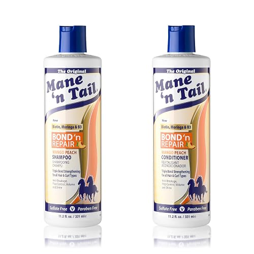 Mane ’n Tail Bond ’n Repair Shampoo & Conditioner Set, Sulfate-Free Strengthening Hair Care System, Anti-Breakage & Frizz Control, Triple Bond Repair