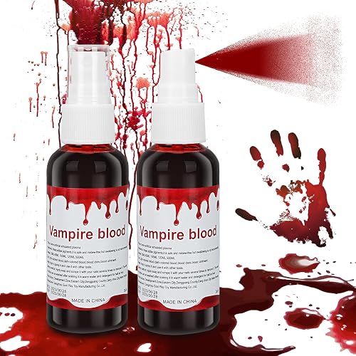 2 PACK Blood Splatter Fake Blood Washable,Halloween Fake Blood Spray Eye Blood Drops Body Paint,Fake Blood for Clothes and Zombie Monster Vampire