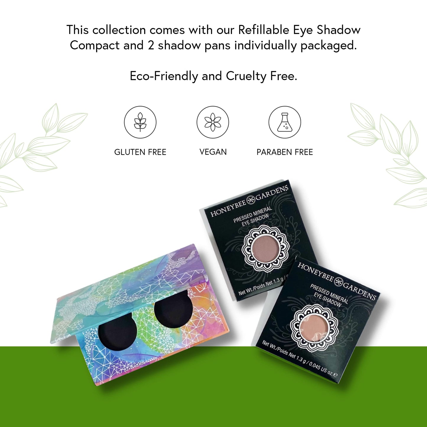 Honeybee Gardens Mini Skinny Duo Eye Shadow Compact in Canterbury and Cameo, Longlasting, Refillable & Customizable, Vegan, 26mm Pans