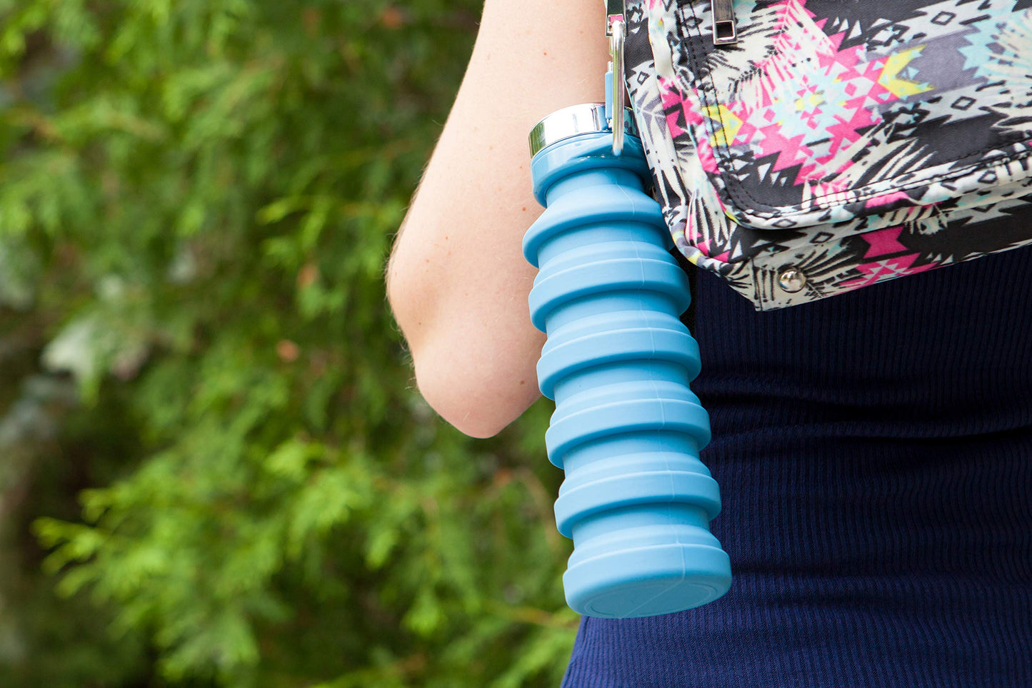 Joie Collapsible Water Bottle On The Go with Carabiner, Expands from 7.5 Ounces up to 16 Ounces, Silicone, Leak-Proof, BPA-Free, Space-Saving