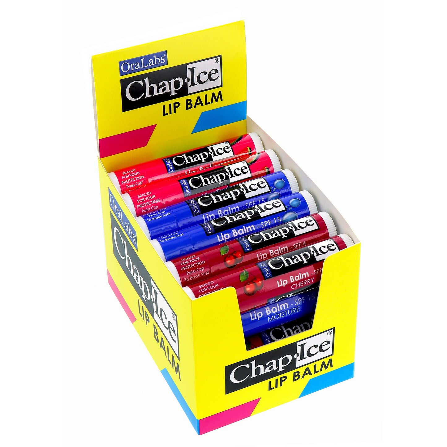 Chap-Ice® | Premium and Traditional Lip Balm for Chapped, Dry, or Windburned Lips | 3 Flavor Assorted (SPF-15) - Cherry, Moisture & Watermelon - 24