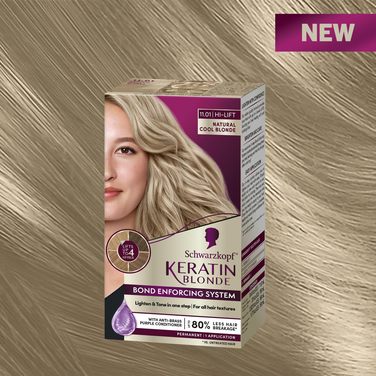 Schwarzkopf Keratin Blonde Hair Dye, 11.01 High Lift Natural Cool Blonde, Professional Quality Permanent Hair Color, Bond Enforcing System, Pre-Color