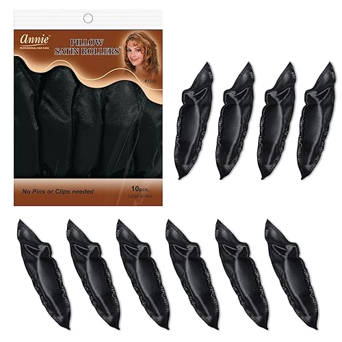 Annie Pillow Satin Rollers: 10Pcs Heatless Roller Set (Black)