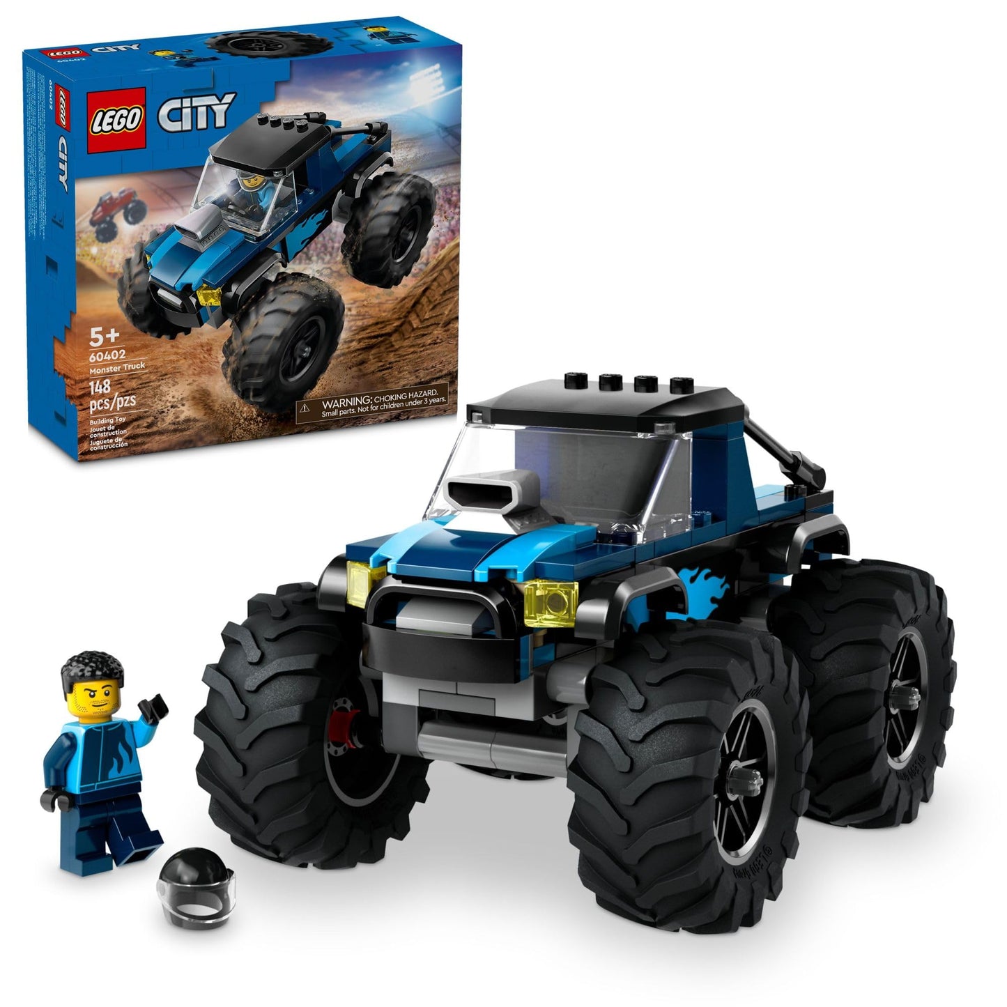 LEGO City Blue Monster Truck 60402, Off-Road Toy with Driver Minifigure, Fun Buildable Playset Gift for Kids, Boys & Girls Ages 5+