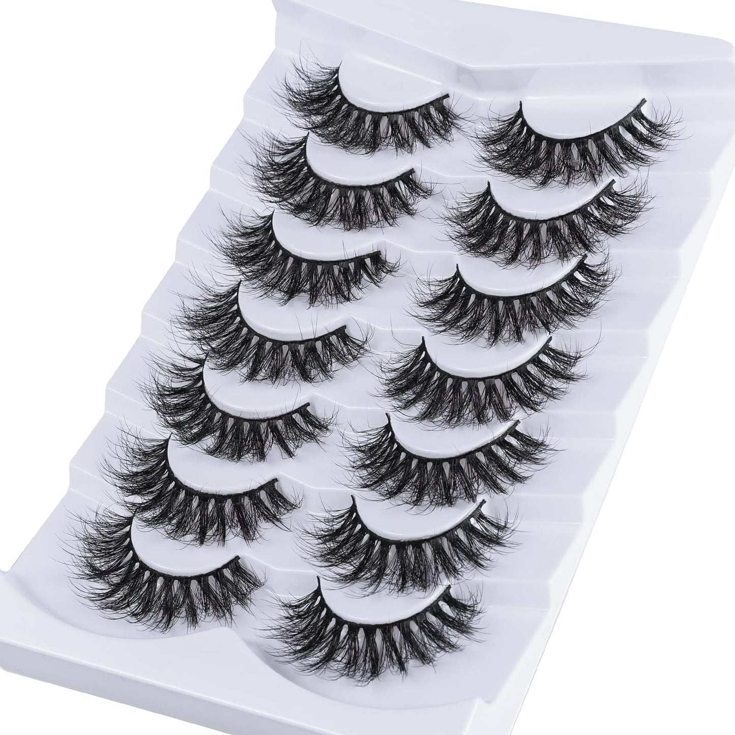 Mebver False Lashes Fake Eyelashes Cat Eye Lashes Faux Mink Lashes Natural Look 8D Fluffy Wispy Lashes That Look Like Extensions Pestañas Postizas D