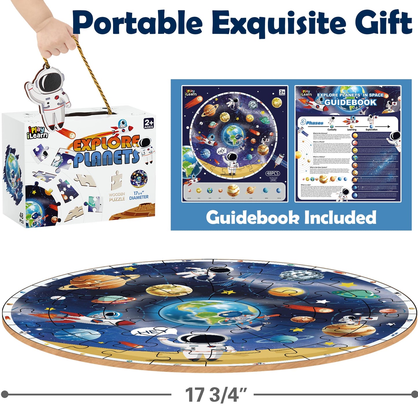 iPlay iLearn Floor Puzzle – Large Wooden Jigsaw for Kids Ages 3–8, Educational Solar System Planets Toy, Birthday Gift for Boys & Girls