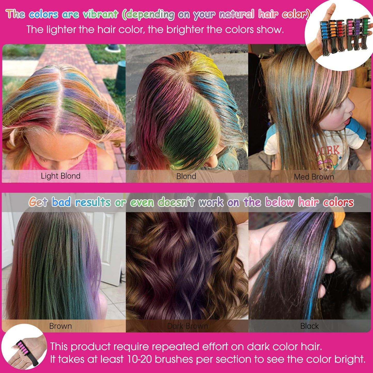 New Hair Chalk Comb Temporary Hair Color Dye for Girls Kids, Washable Hair Chalk for Girls Age 4 5 6 7 8 9 10-12 Birthday Christmas New Year Cosplay