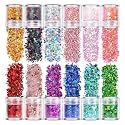 12 Jars Glitter for Body Face Hair Eye Party Beauty Makeup Temporary Tattoos 12 Colors Eyeshadow Nail Art Pigment Glitter (12)