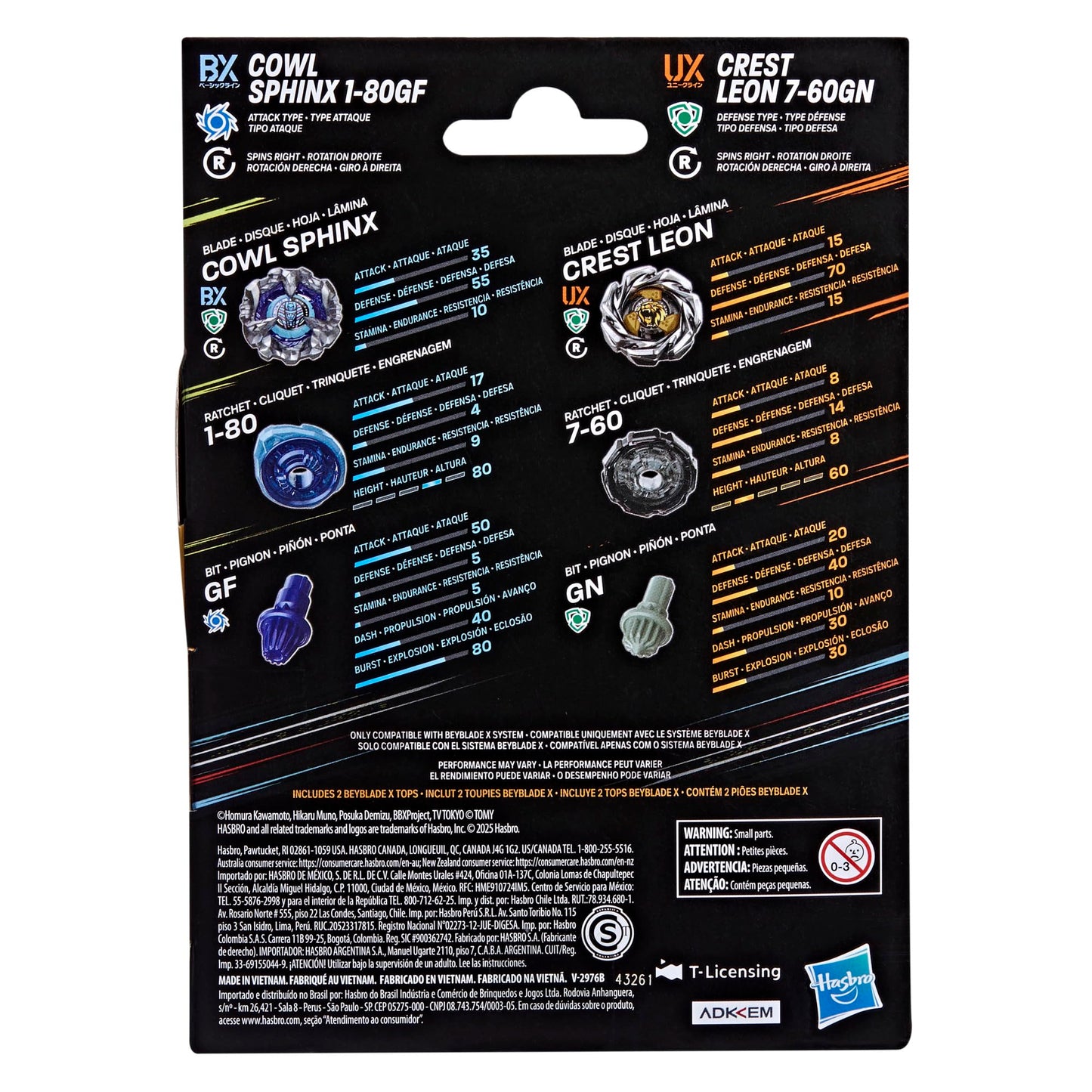 Beyblade X Cowl Sphinx 1-80GF BX & Crest Leon 7-60GN UX Dual Pack Set with 2 Right-Spinning Tops; Authentic Takara Tomy Battle Tops; Games/Toys for…