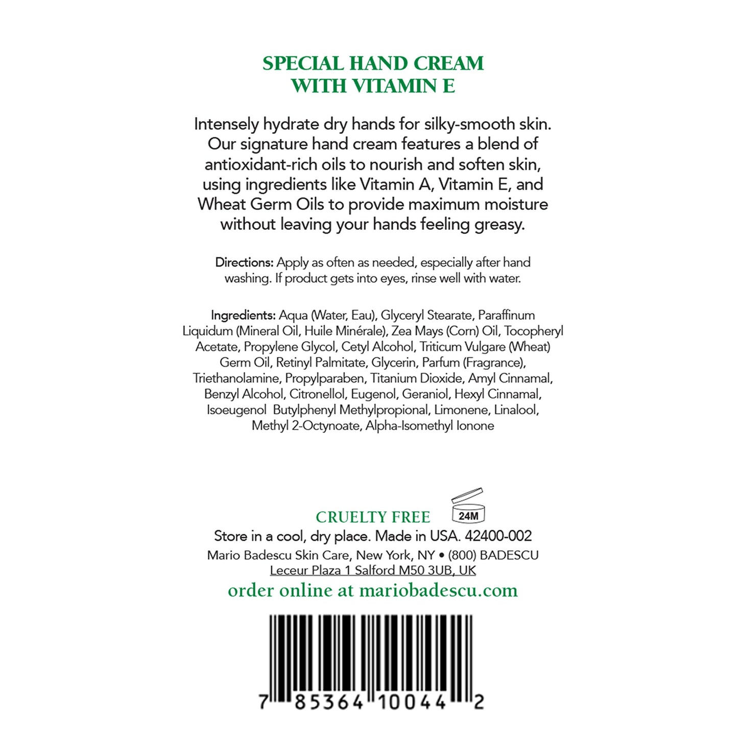 Mario Badescu Unscented Hand Cream with Vitamin E for Men and Women, Non-Greasy, Light and Fast-Absorbing Hand Cream for Dry Cracked Hands, Ideal