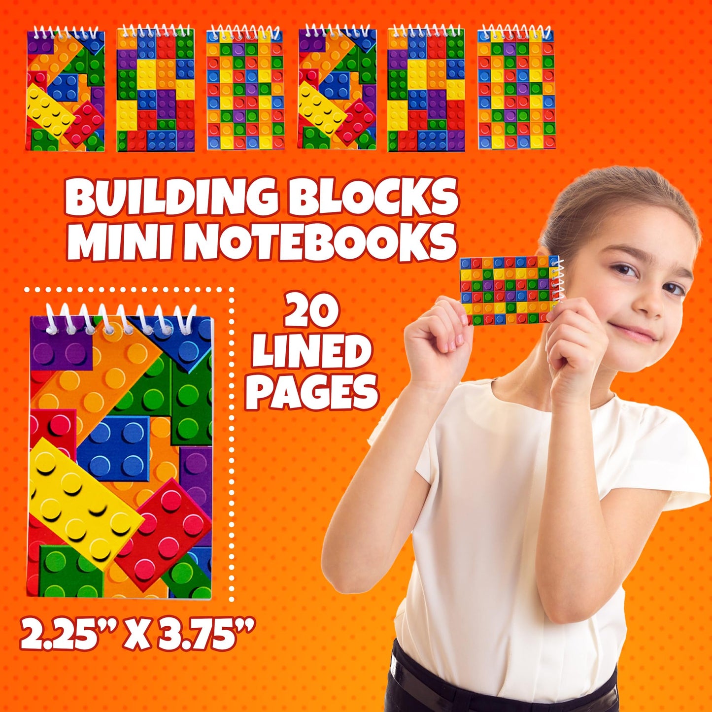 Bedwina Mini Building Block Notebooks Bulk 32 Pack – Pocket Spiral Notepads in Brick Styles, Party Favors, Goodie Bag Stuffers, Classroom Rewards