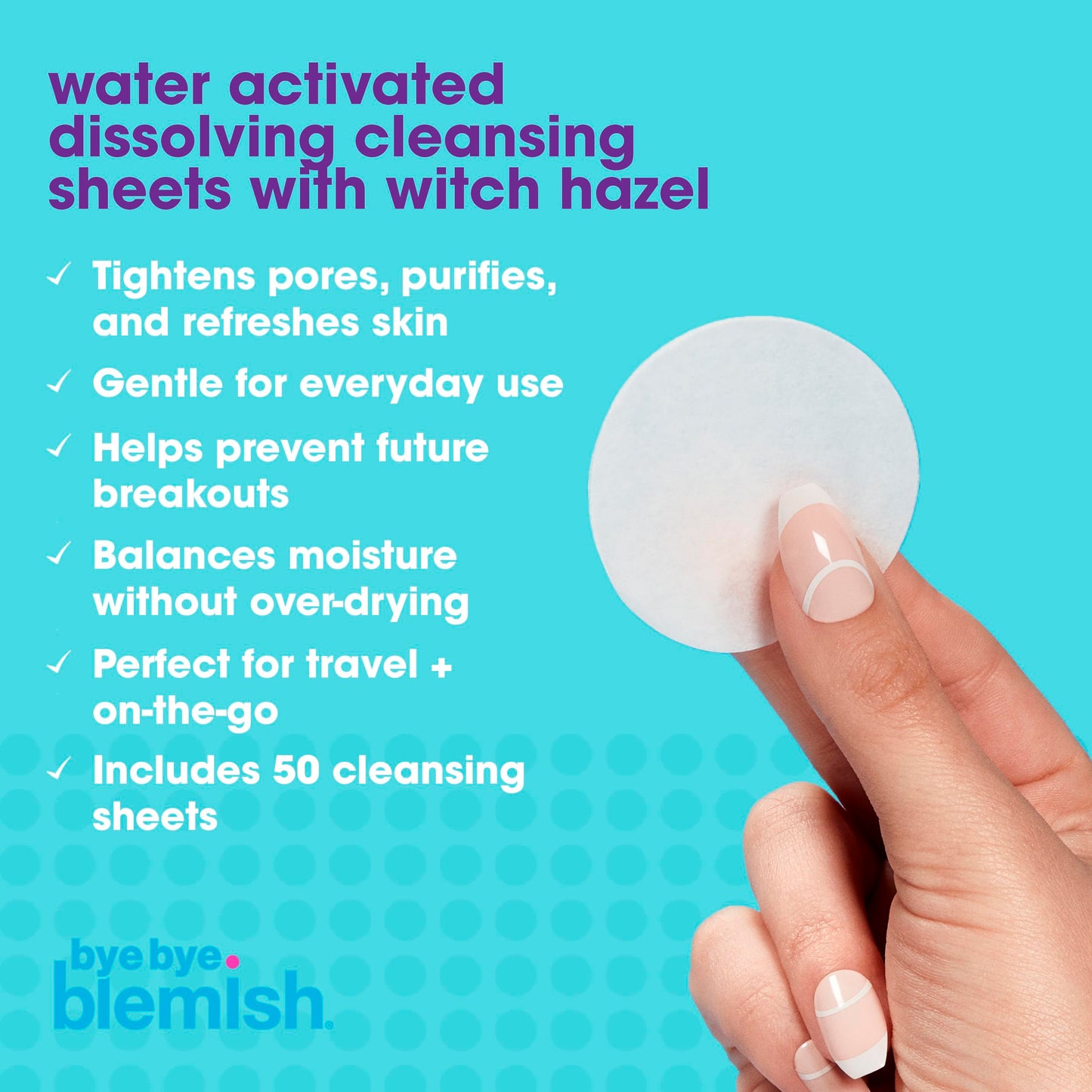 Bye Bye Blemish Dissolving Cleanser Sheets - Witch Hazel Oil-Control Face Wash, Water-Activated Facial Paper Soap for Acne-Prone Skin, Removes Dirt