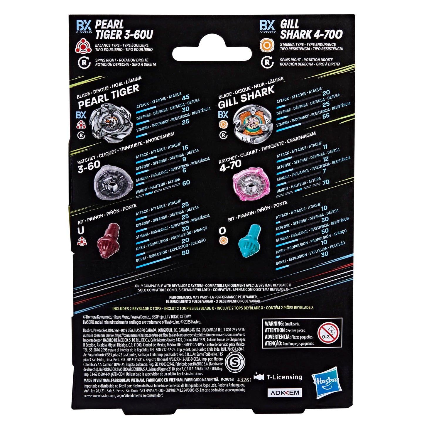 Beyblade X Gill Shark 4-70O BX & Pearl Tiger 3-60U BX Dual Pack Set with 2 Right-Spinning Tops; Authentic Takara Tomy Battle Tops; Games/Toys for…