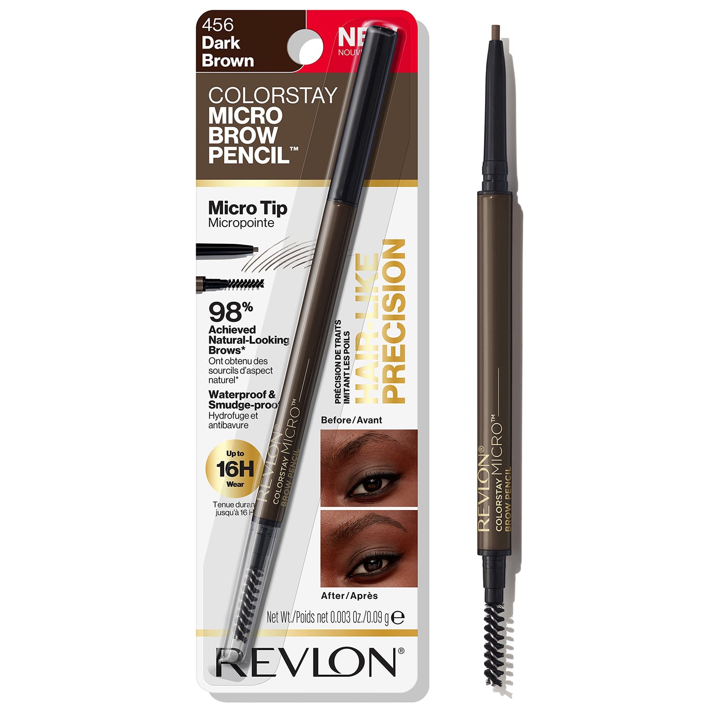 Revlon ColorStay Micro Eyebrow Pencil with Built In Spoolie Brush, Infused with Argan and Marula Oil, Stocking Stuffer for Her, 456 Dark Brown, 0.003…